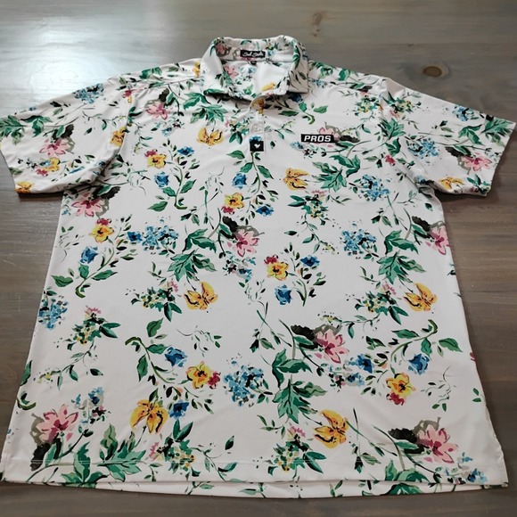 Bad Birdie Polo Shirt Mens XL White Floral Golf Short Sleeve Performance 'Pros' - Picture 2 of 13